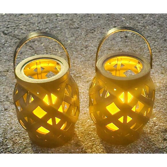 Pair Rattan Lanterns Indoor Outdoor Battery Table Decor Hanging NEW - Picture 1 of 8